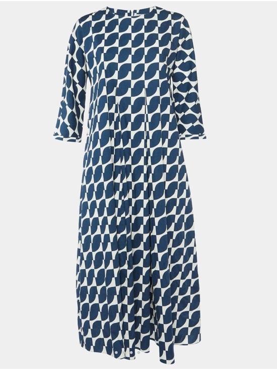 MaxMara Dresses & Skirts - S'Max Mara Navy Geometric Print Cotton Pleated Dress Size 10